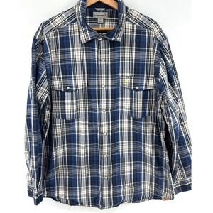 Carhartt XL Relaxed Fit Plaid Pearl Snap Long Sleeve Button Up Blue White 0813‎